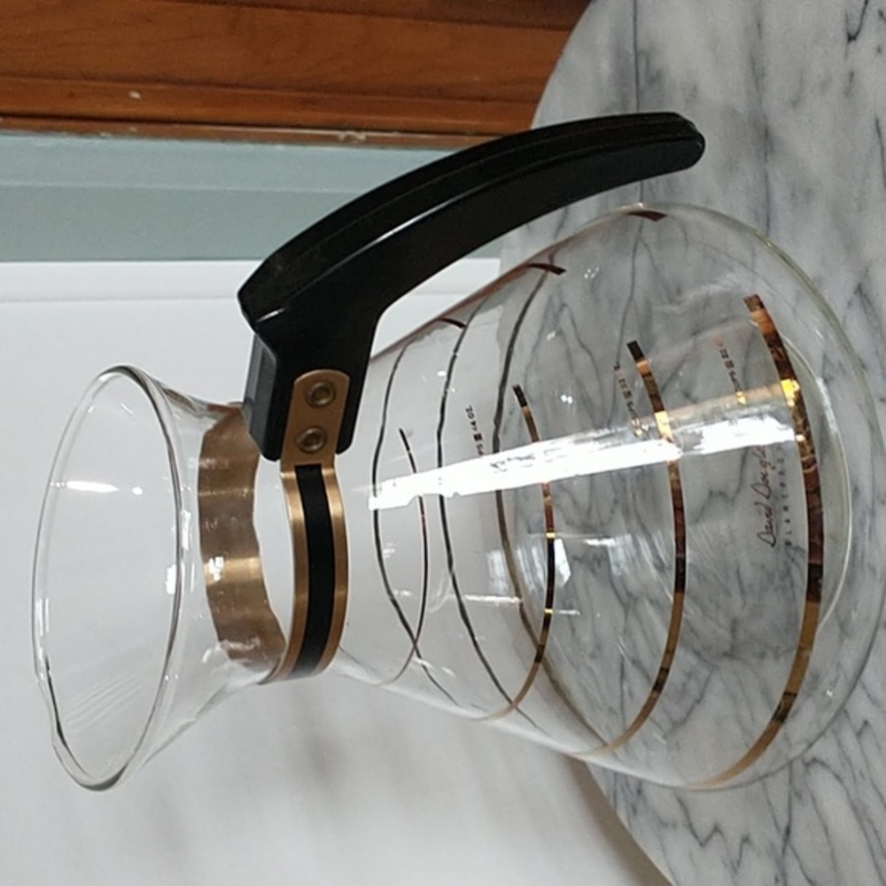 Vintage Mid Century Modern David Douglas Flameware Coffee Carafe Gold Striped
